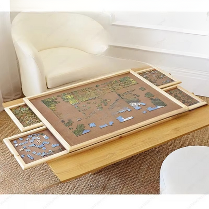 Wooden Puzzle Table with Side Drawers and Auxiliary Board for Puzzles Up to 1500 Pieces