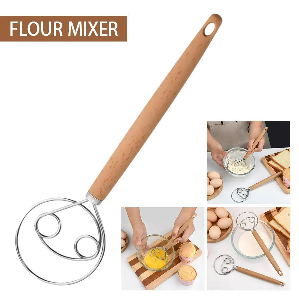Stainless Steel Dough Whisk with Open Coil Design and Beechwood Handle