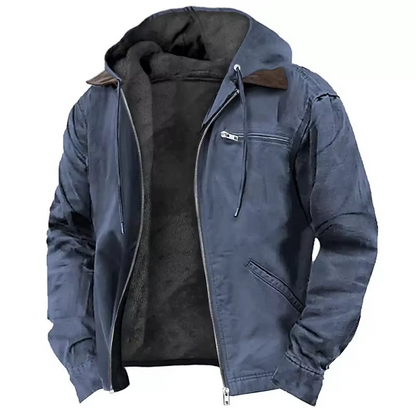 Mens Heavyweight Hooded Workwear Jacket with Insulated Lining and Adjustable Hood