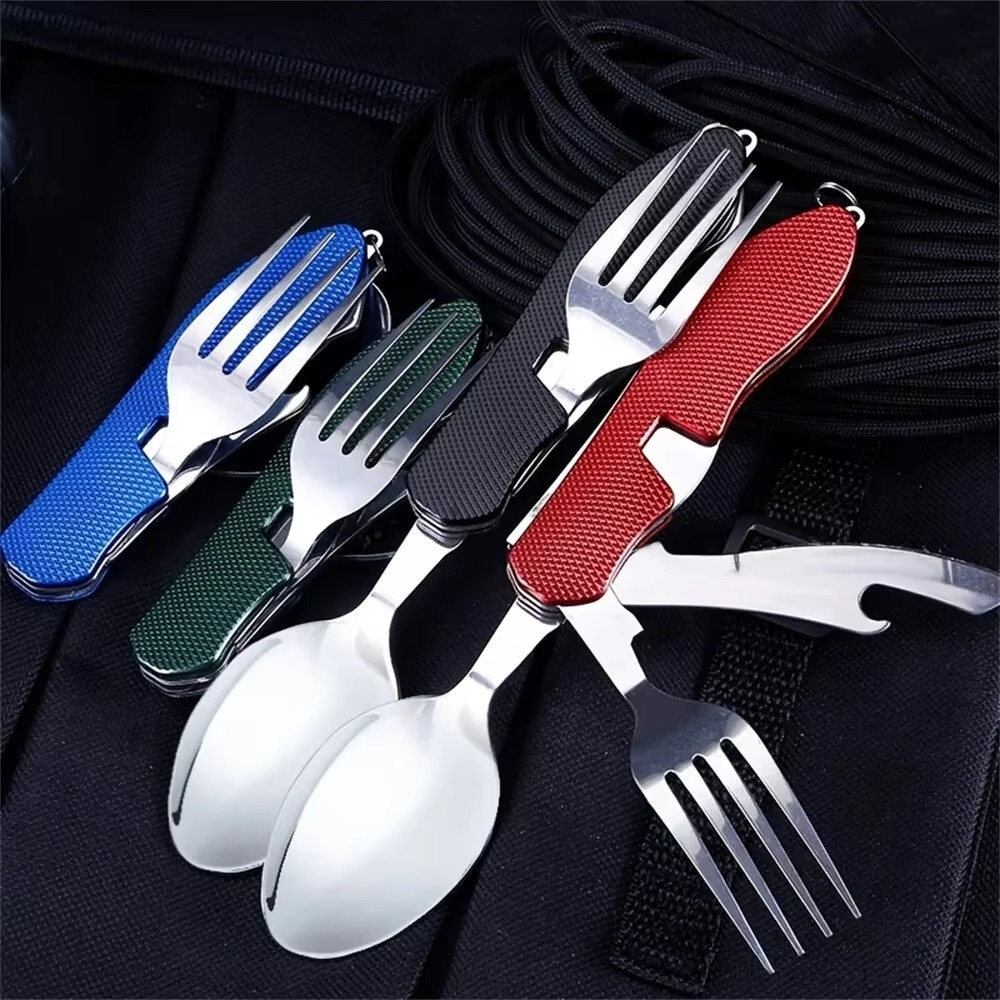 Foldable Camping Utensil Set with Stainless Steel Knife Fork Spoon Case