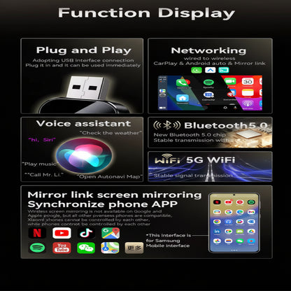 Wireless CarPlay Adapter with Screen Mirroring and Auto Pairing for Factory Systems