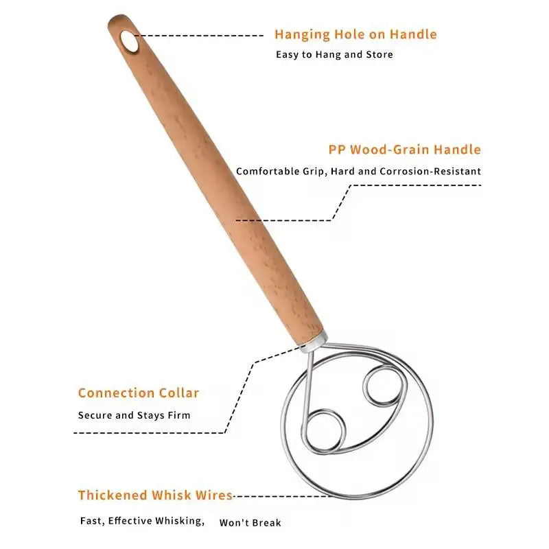 Stainless Steel Dough Whisk with Open Coil Design and Beechwood Handle