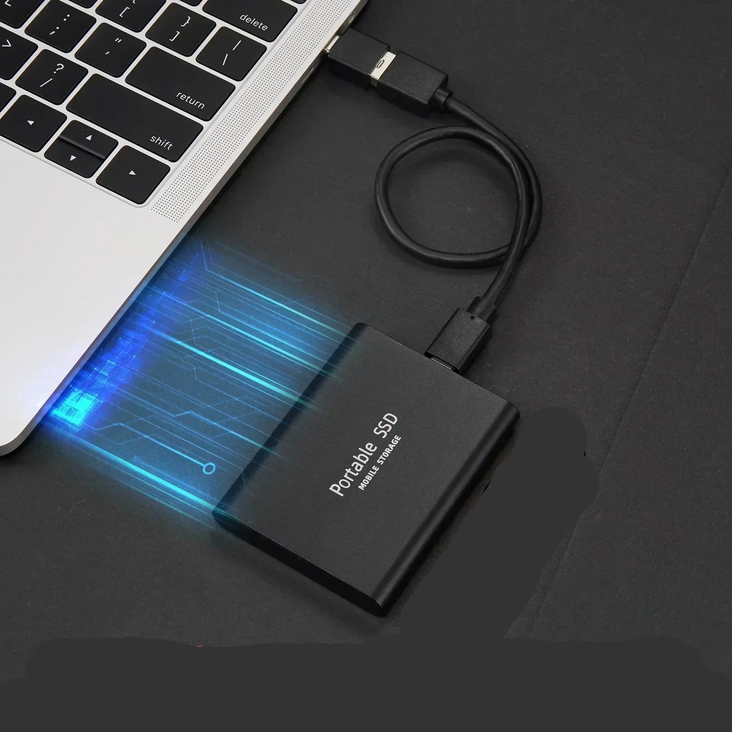 External SSD Drive with Universal Port and Cross-Platform Compatibility, Compact Slim Design