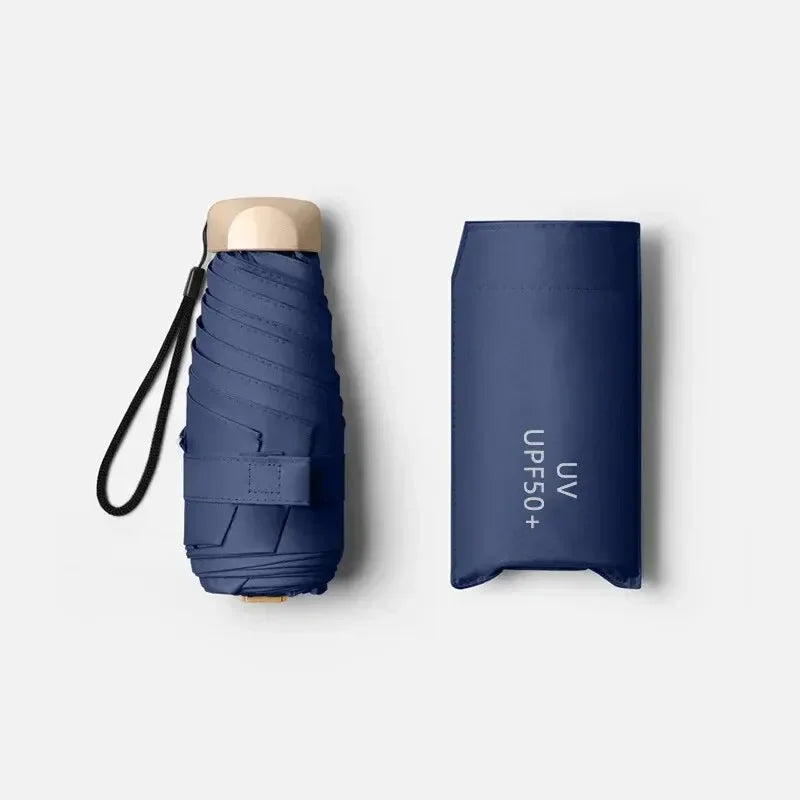 Compact Folding Umbrella with Vinyl Canopy and UV Protection, Wind Resistant