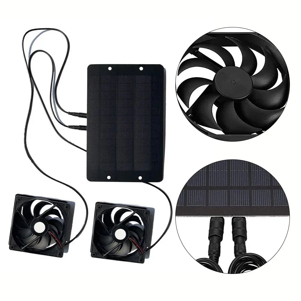 Solar Dual Exhaust Fan System with 10W Panel and Weatherproof Housing for Greenhouses