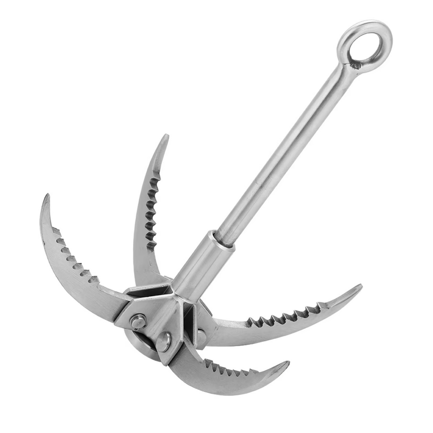 Folding Grappling Hook with Four Sharp Prongs and Stainless Steel Construction, 250lb Capacity