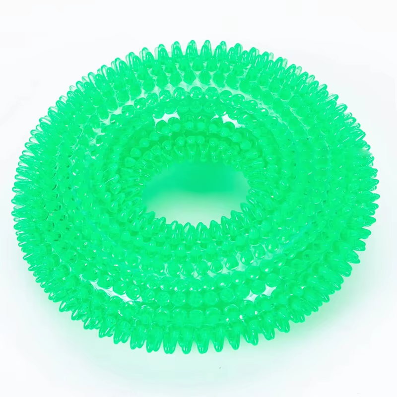 Squeaky Dog Chew Ring with Textured Thorn Surface and Built In Squeaker