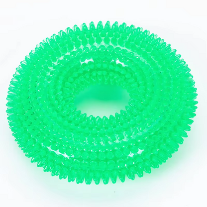 Squeaky Dog Chew Ring with Textured Thorn Surface and Built In Squeaker