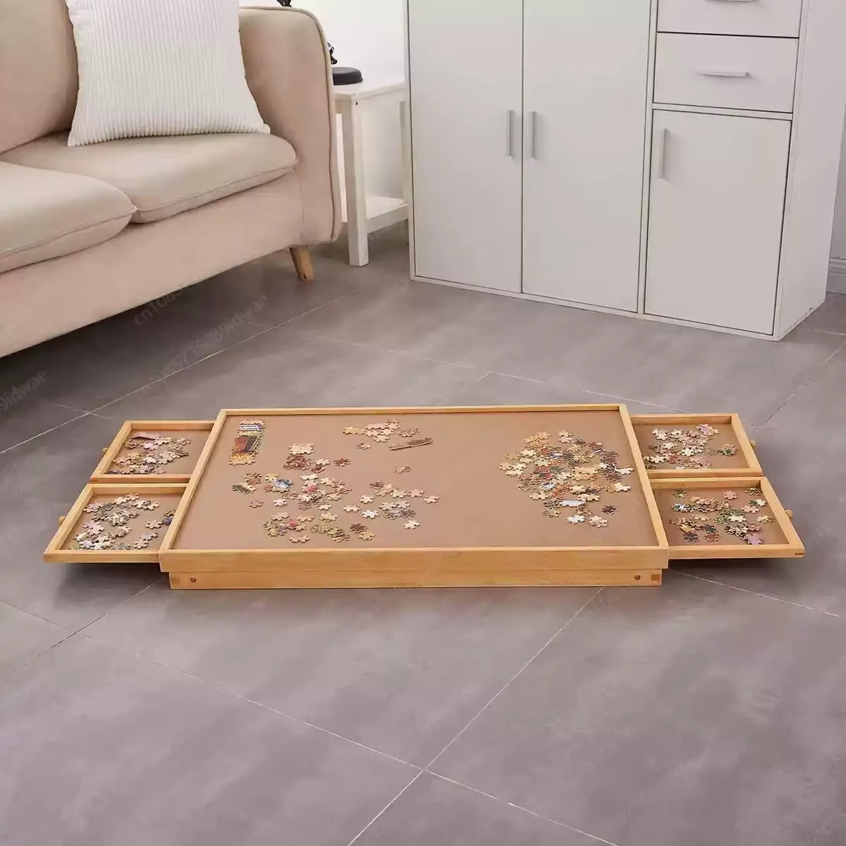 Folding Wooden Puzzle Table with Four Storage Drawers for Puzzles Up to 1500 Pieces