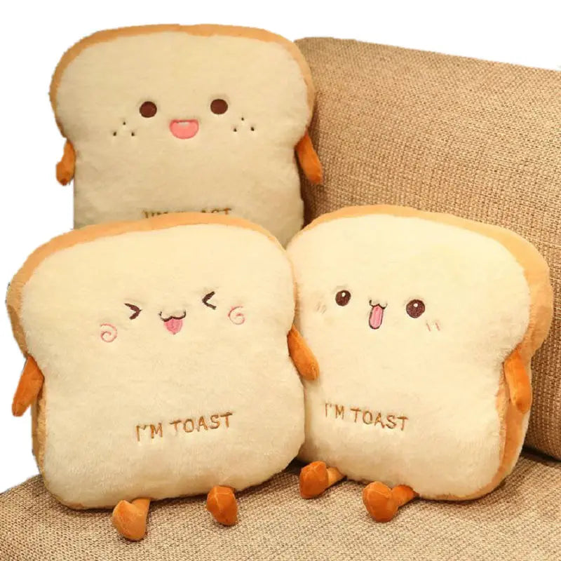 Plush Toast-Shaped Hand Warmer Pillow with Built-in Pocket and Cotton Filling