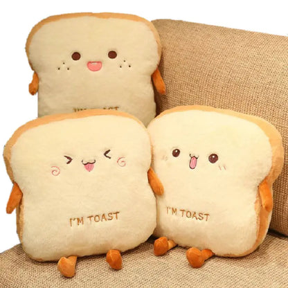 Plush Toast-Shaped Hand Warmer Pillow with Built-in Pocket and Cotton Filling