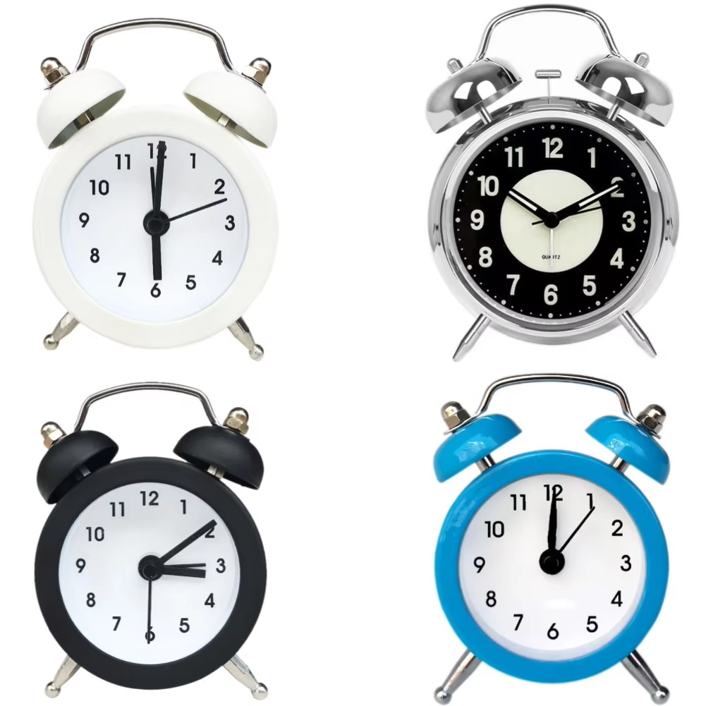 Rabbit Ear Twin Bell Alarm Clock with Low Noise Sweep and Metal Frame