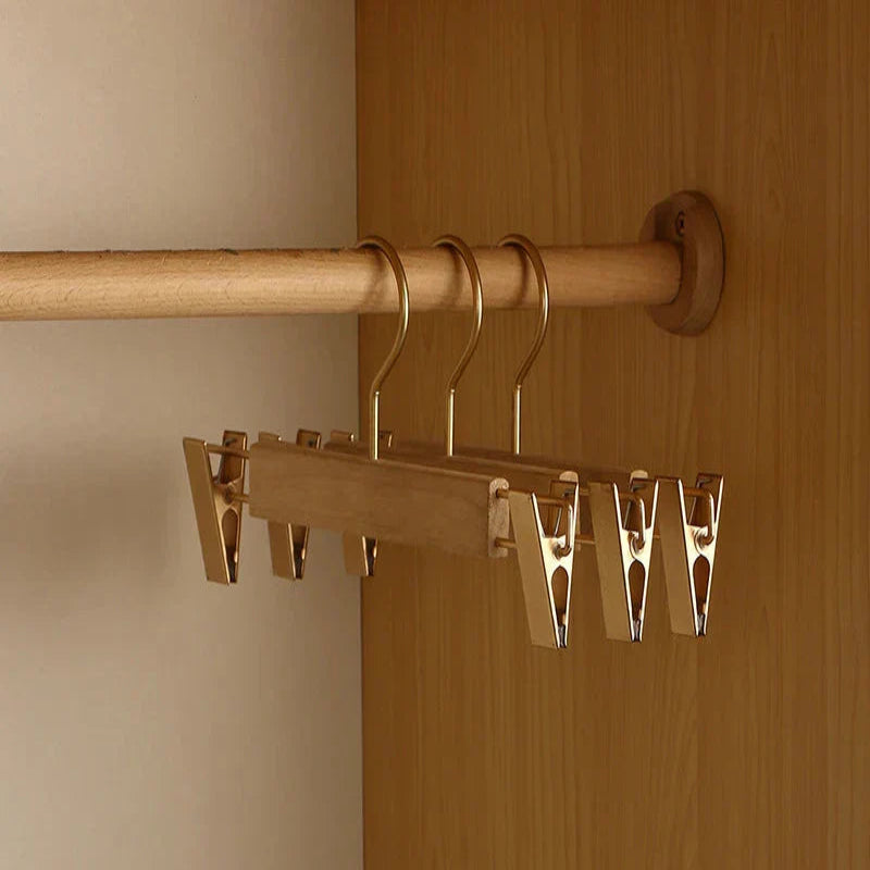 Wide Shoulder Wooden Hangers with Flocked Rod and Camphor Wood, Set of 2