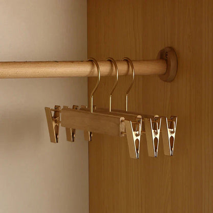 Wide Shoulder Wooden Hangers with Flocked Rod and Camphor Wood, Set of 2