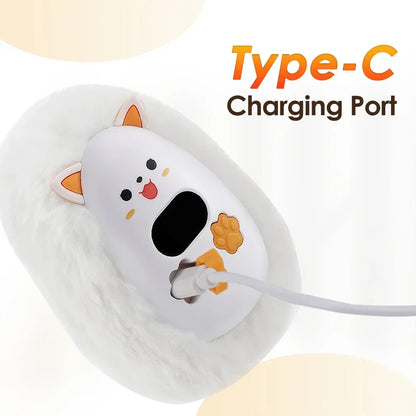 Rechargeable Hand Warmer with Digital Display and Cat Plush Design, 3 Heat Levels