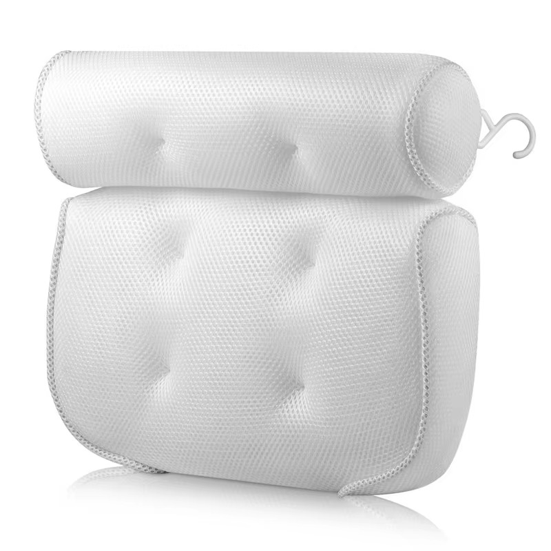 Bath Pillow with Suction Cup Attachment and Air Mesh Fabric for Tub Support