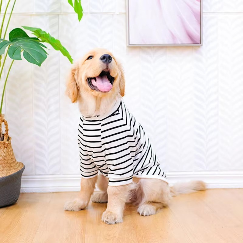 Cotton Dog T-Shirt with Striped Pattern and Breathable Weave for Medium to Large Dogs