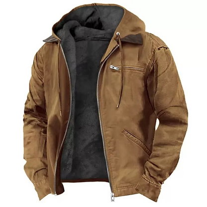 Mens Heavyweight Hooded Workwear Jacket with Insulated Lining and Adjustable Hood