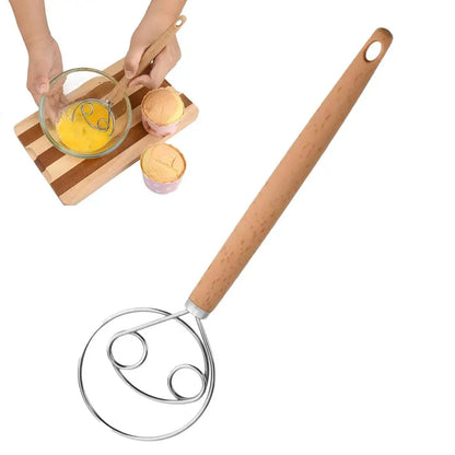 Stainless Steel Dough Whisk with Open Coil Design and Beechwood Handle