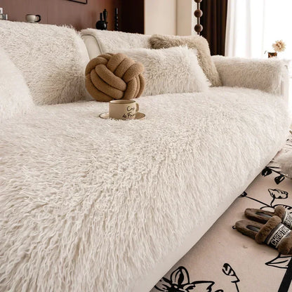 Faux Lambswool Sofa Cover with Stretchable Fit and Machine Washable Fabric