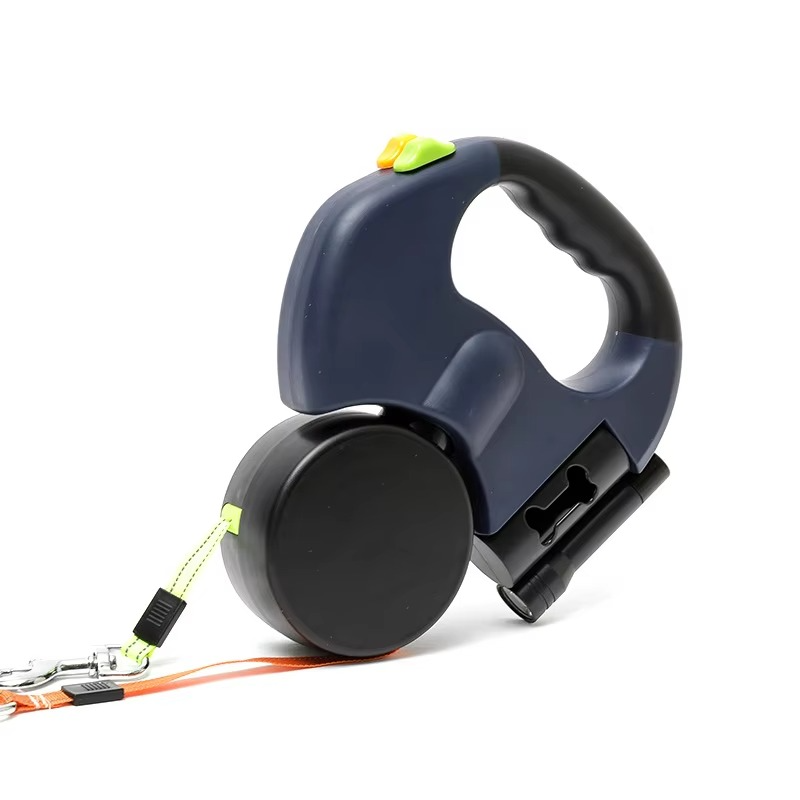 Dual Retractable Dog Leash with Flashlight and Waste Bag Dispenser for 50lb Dogs