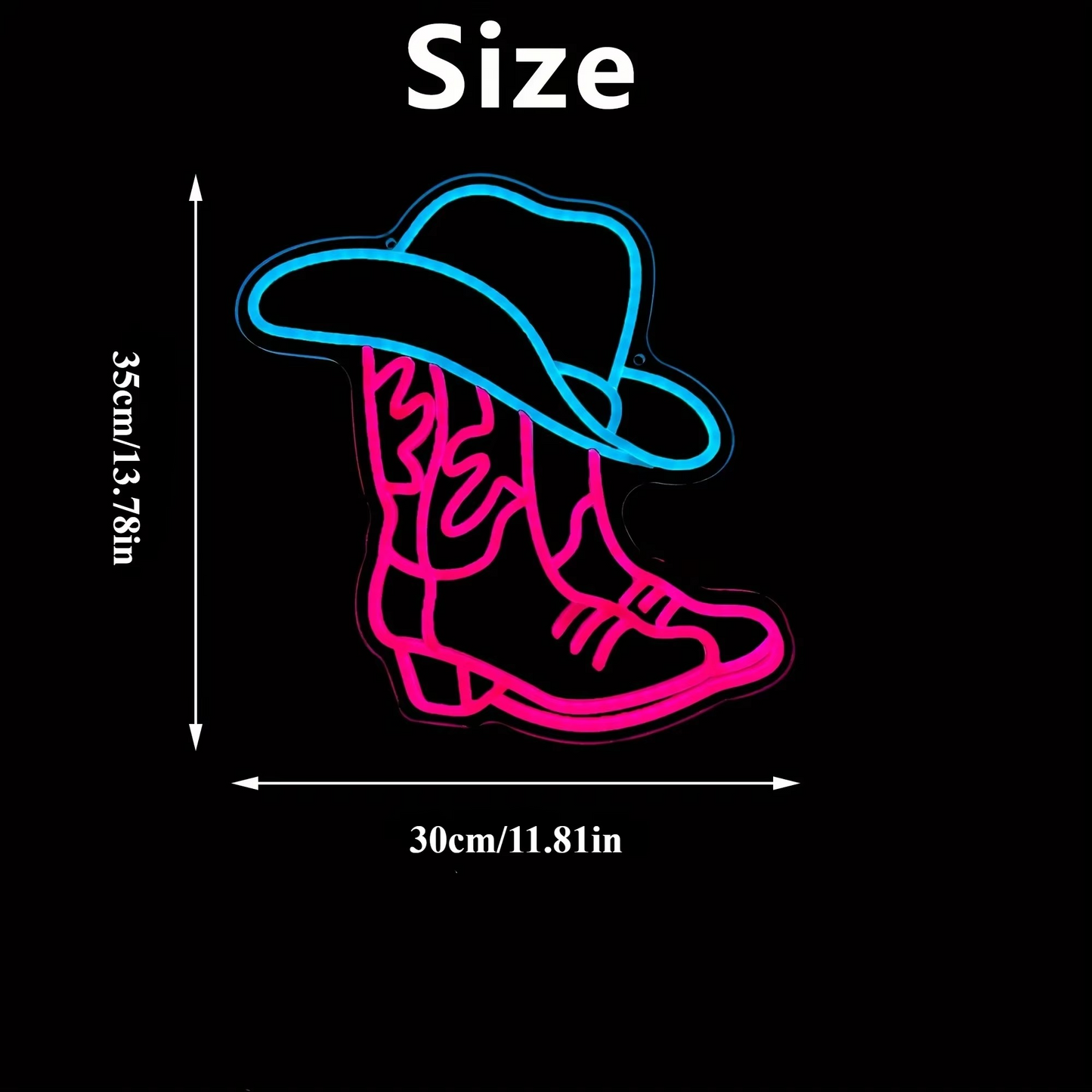 Cowboy Boots Neon Sign with USB Power and Wall Mounting Hardware