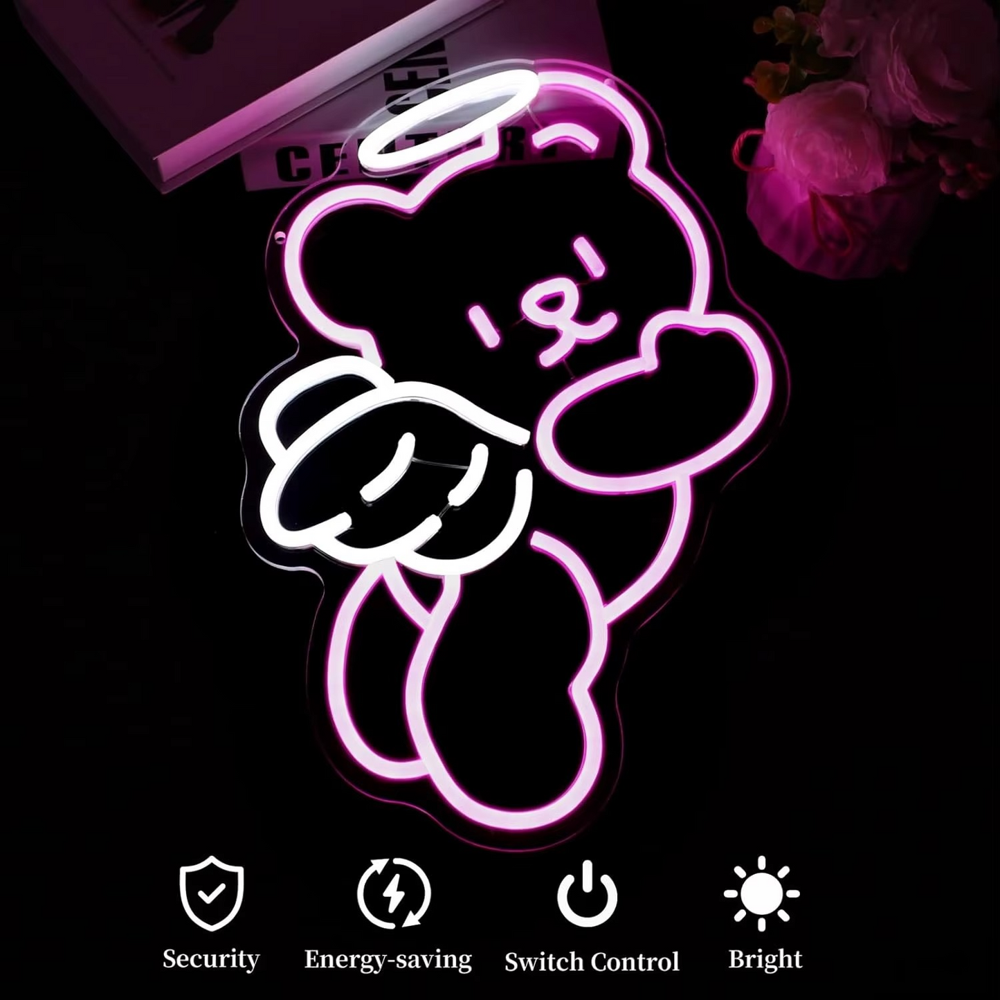Bear Neon Light with Adjustable Dimmer and USB Power, Warm Ambient Glow