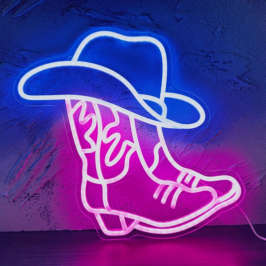 Cowboy Boots Neon Sign with USB Power and Wall Mounting Hardware