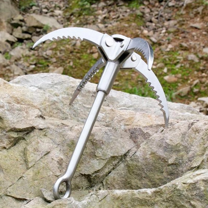 Folding Grappling Hook with Four Sharp Prongs and Stainless Steel Construction, 250lb Capacity