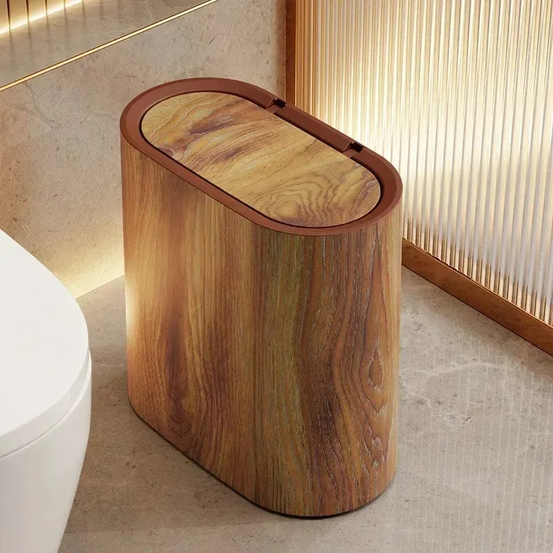 Marble Finish Trash Can with Push Top Lid and Elliptical Shape