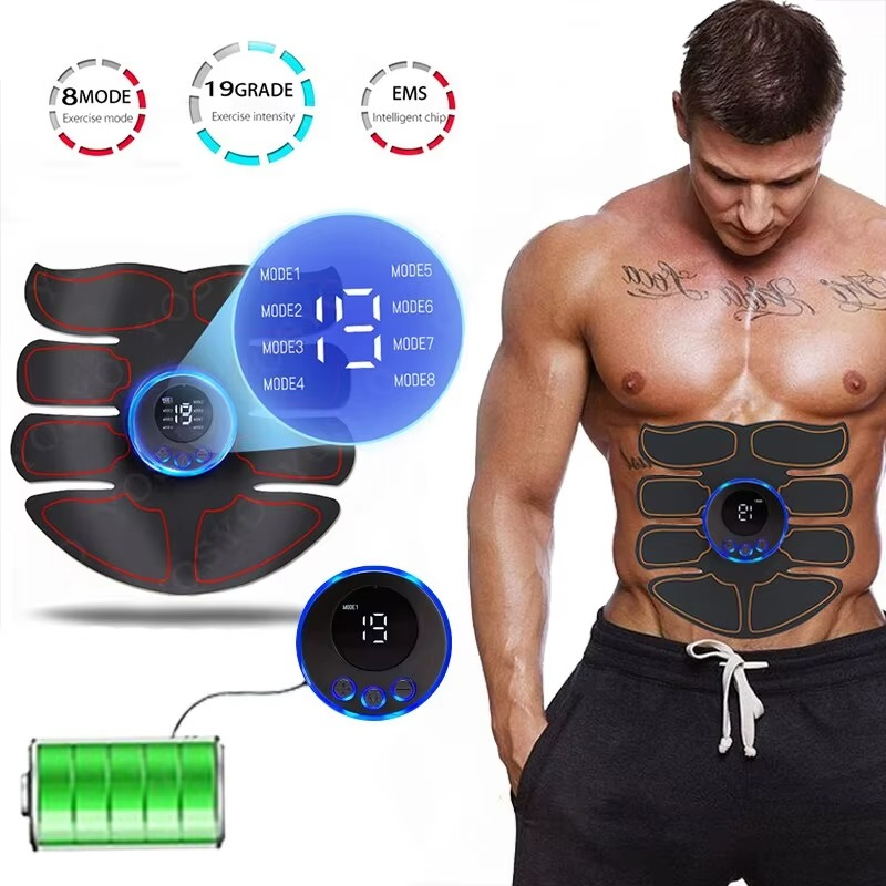 EMS Muscle Stimulator with Adjustable Intensity and Reusable Adhesive Patches