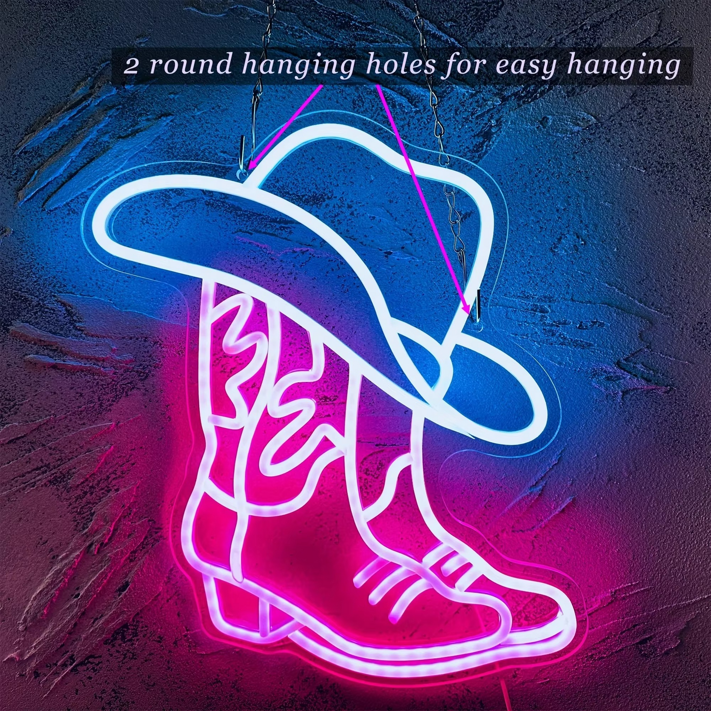Cowboy Boots Neon Sign with USB Power and Wall Mounting Hardware