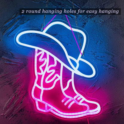 Cowboy Boots Neon Sign with USB Power and Wall Mounting Hardware