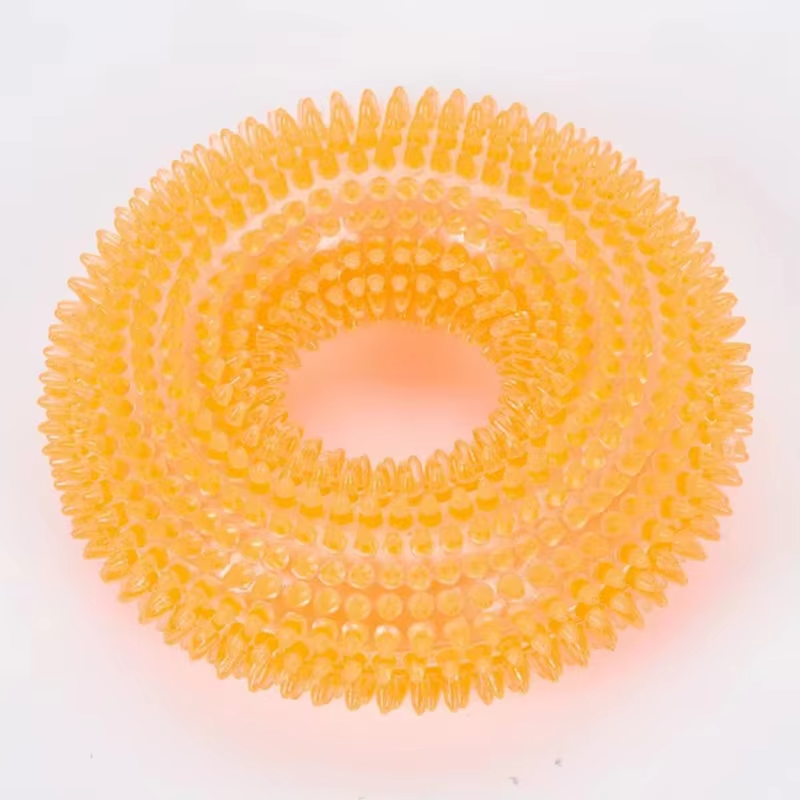 Squeaky Dog Chew Ring with Textured Thorn Surface and Built In Squeaker