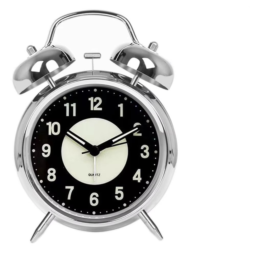 Rabbit Ear Twin Bell Alarm Clock with Low Noise Sweep and Metal Frame