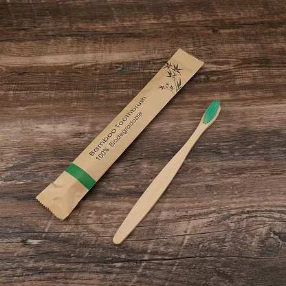 Bamboo Handle Toothbrush Set of 10 with Soft Bristles and Individual Packaging