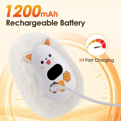 Rechargeable Hand Warmer with Digital Display and Cat Plush Design, 3 Heat Levels