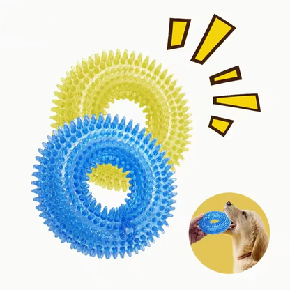 Squeaky Dog Chew Ring with Textured Thorn Surface and Built In Squeaker