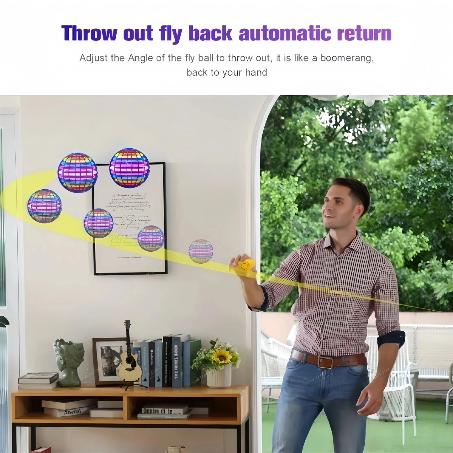 Hand-Controlled Flying Spinner with LED Light Display and Boomerang Return Flight