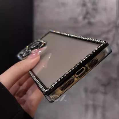 Rhinestone iPhone Case with Clear Silicone Bumper and Square Frame Design