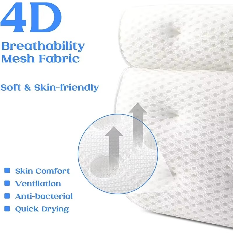 Bath Pillow with Suction Cup Attachment and Air Mesh Fabric for Tub Support