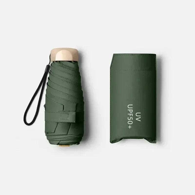 Compact Folding Umbrella with Vinyl Canopy and UV Protection, Wind Resistant