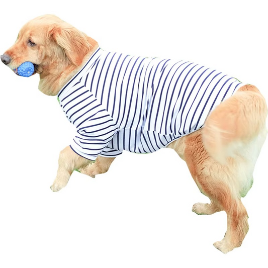 Cotton Dog T-Shirt with Striped Pattern and Breathable Weave for Medium to Large Dogs