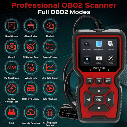 Vehicle Code Scanner with Live Data and Freeze Frame for OBD2 Cars