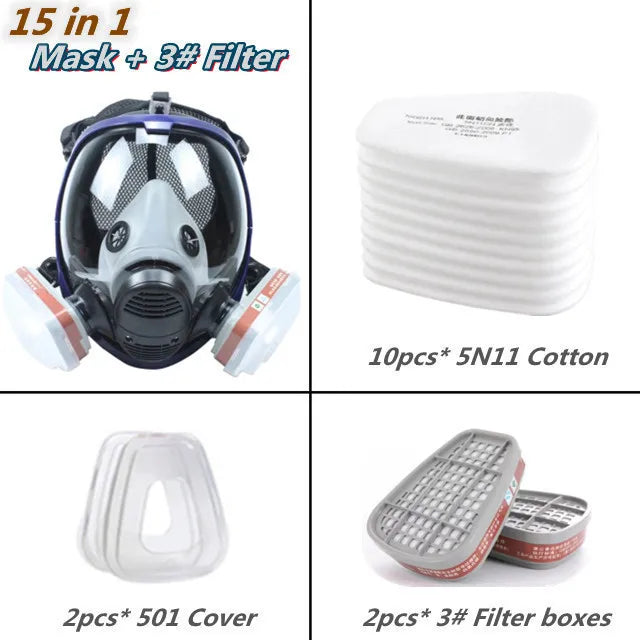 Full Face Respirator Mask with Polycarbonate Visor and Replaceable Filter Cartridges