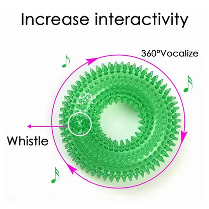 Squeaky Dog Chew Ring with Textured Thorn Surface and Built In Squeaker