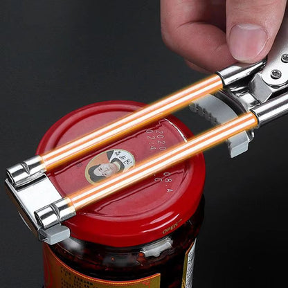 Adjustable Jar Opener with Sliding Gear Mechanism and Rubber Padding, Stainless Steel