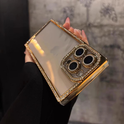 Rhinestone iPhone Case with Clear Silicone Bumper and Square Frame Design