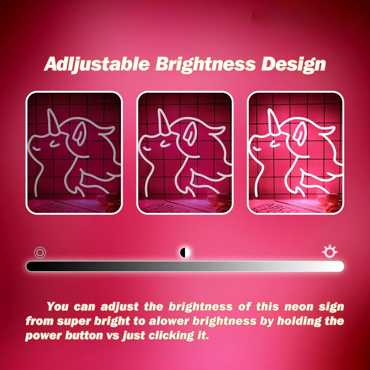 LED Neon Unicorn Sign with Adjustable Dimmer and Wall Mount