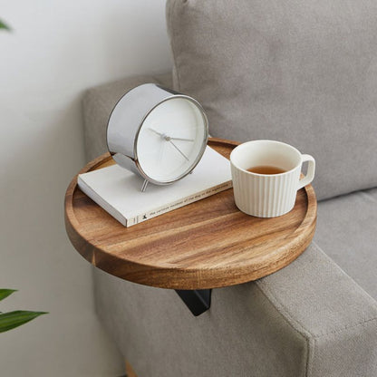 Solid Wood Sofa Arm Tray with Clip Attachment and Walnut Finish